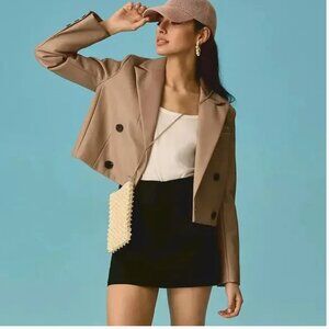 Anthropologie Maeve Cropped Vegan Leather Double Breasted Blazer Size 4